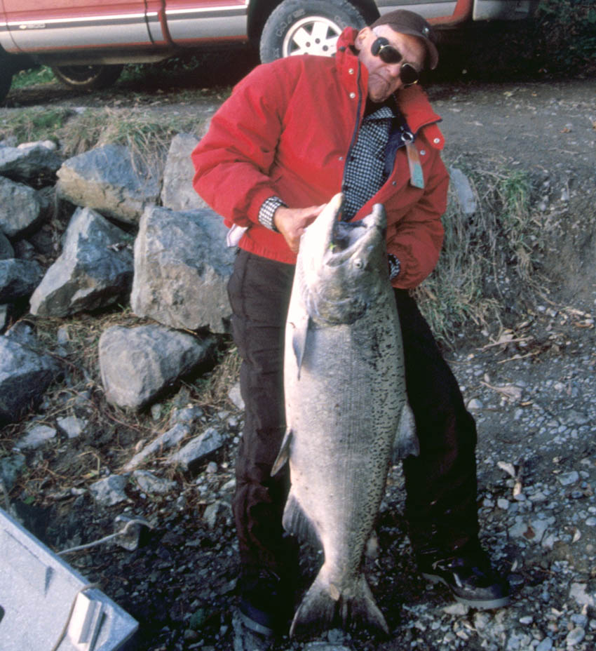 Image of 50 pound salmon caught on 8# tippet